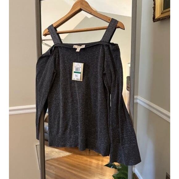 Michael Kors Women’s Gray Cold Shoulder Sweater Knit Top Long Sleeve Size L - Picture 2 of 7